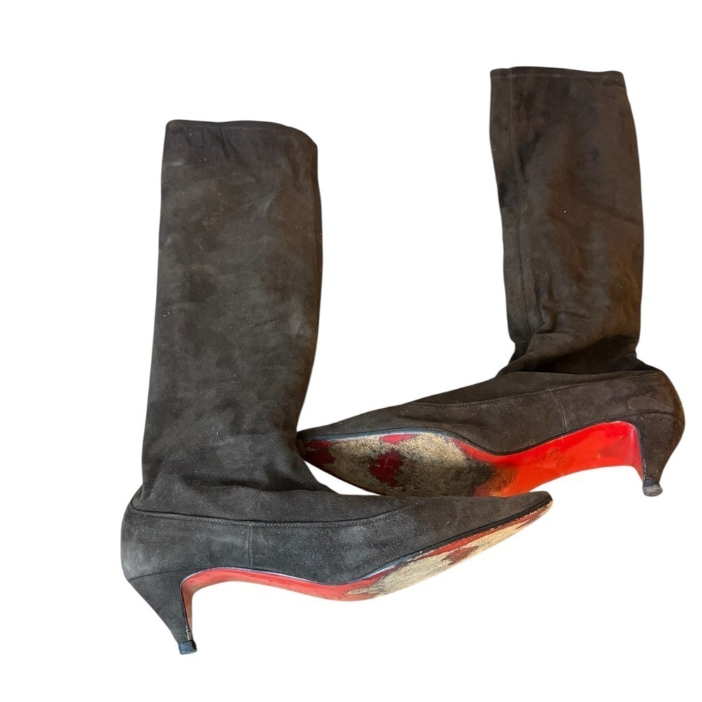 Christian Louboutin Brown Suede Pull On Heeled Boots